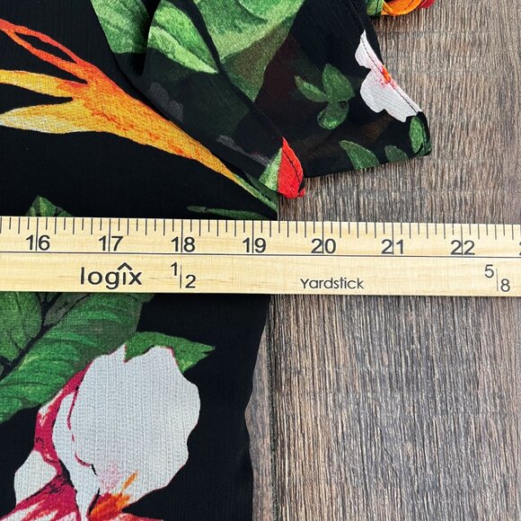Lauren Ralph Lauren Flutter Sleeve Blouse Floral Tropical Tie Neck Size Medium - Picture 10 of 15